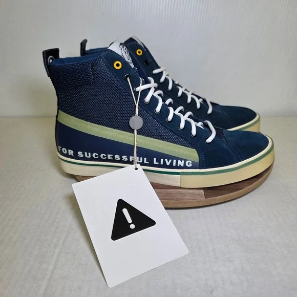 Diesel S-Dvelows High Top Sneakers Mens 12.5 Navy Blue Suede Mesh Casual Shoes